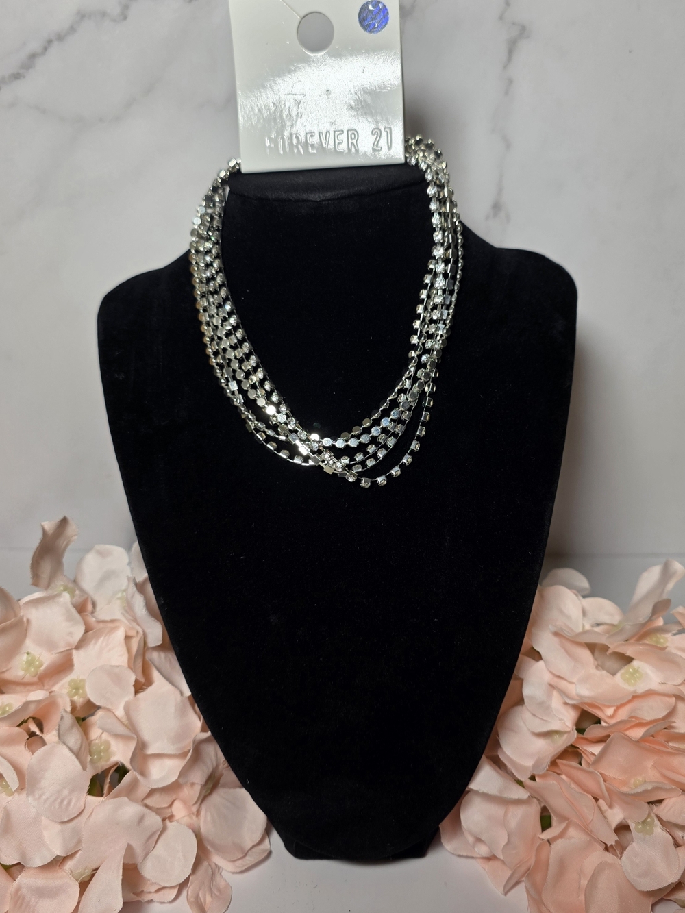 Forever 21 - Silver Layered Crystal Collar Necklace
